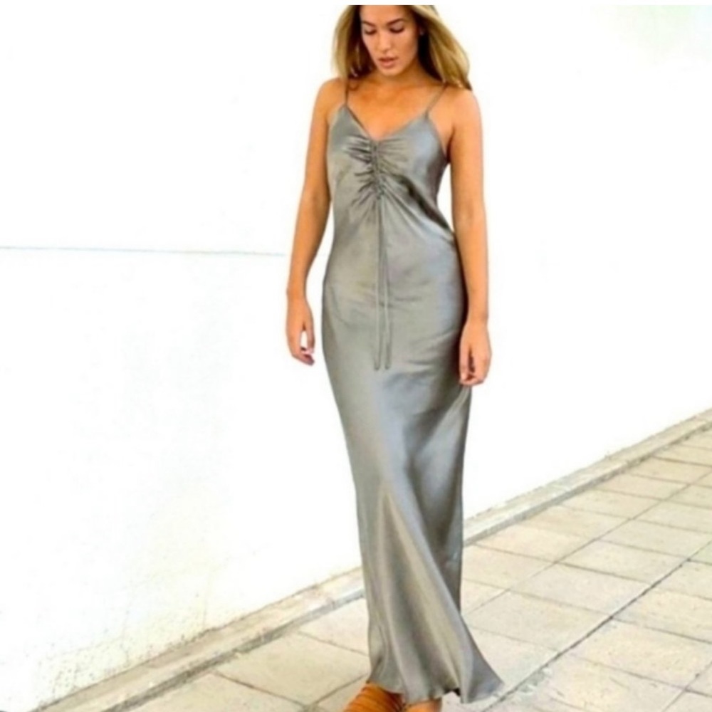 Zara Gray Camisole Dress With Gathered Detail. Size XS.